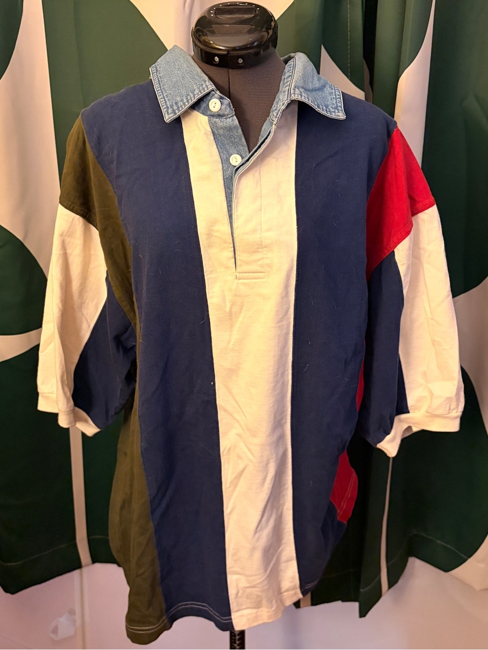 Vintage denim collar colorblock shirt